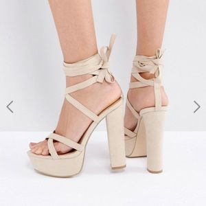 ASOS lace up nude platform heels sandals
